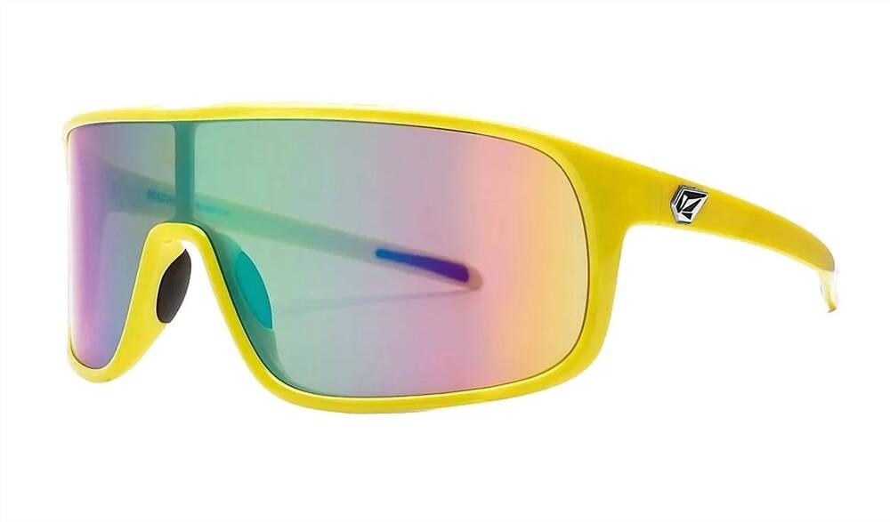 NEW VOLCOM men's macho sunglasses in gloss yellow with rainbow mirror non polar